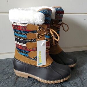 NWT Capelli New York Girls Sweater Fur Snow Winter Lace-up Duck Boots, Brown, 13